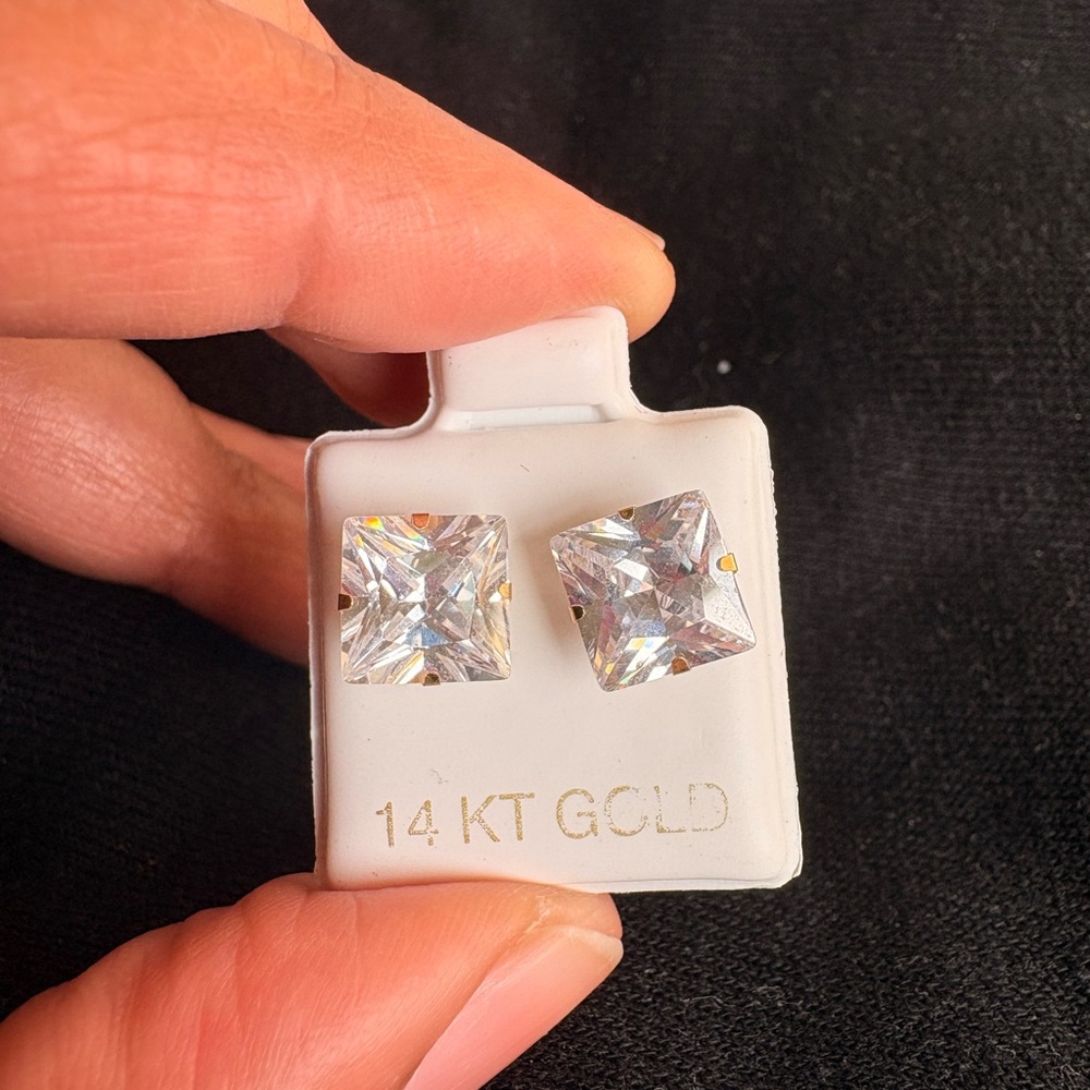 14K Gold moissanite Square Stud Earrings